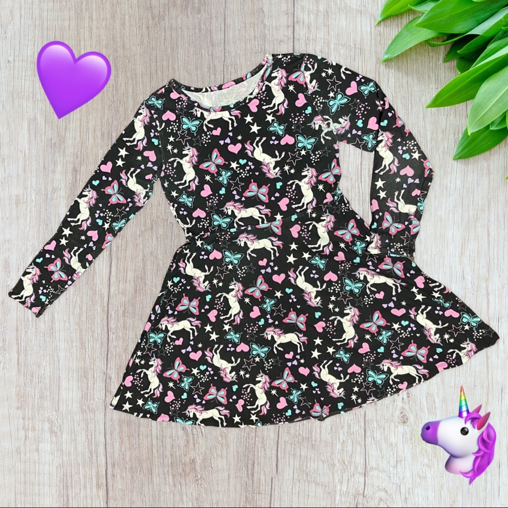 Children Places black unicorn dress,size L/G 10-12